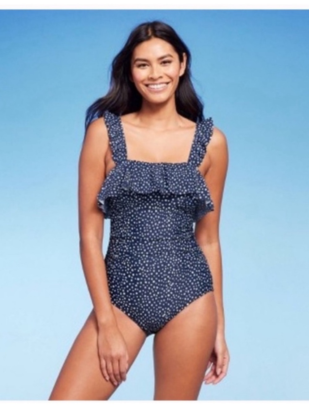 Kona Sol Women's Ruffle Full Coverage Blue Polka Dot OnePiece Swimsuit 18